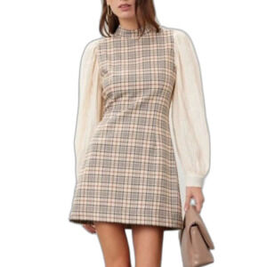 SEA New York Beatriz Plaid Mockneck Long Sleeve Mini Dress Size 10